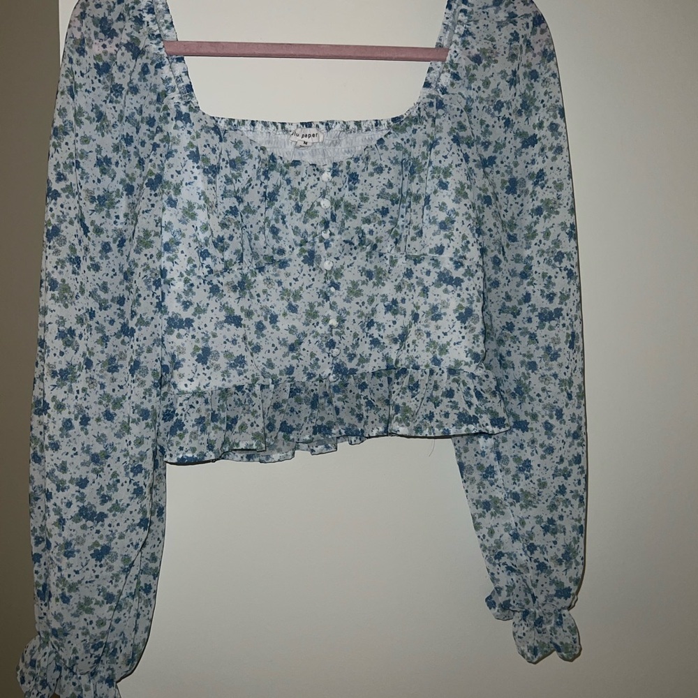Floral Blue and Green Women's Top